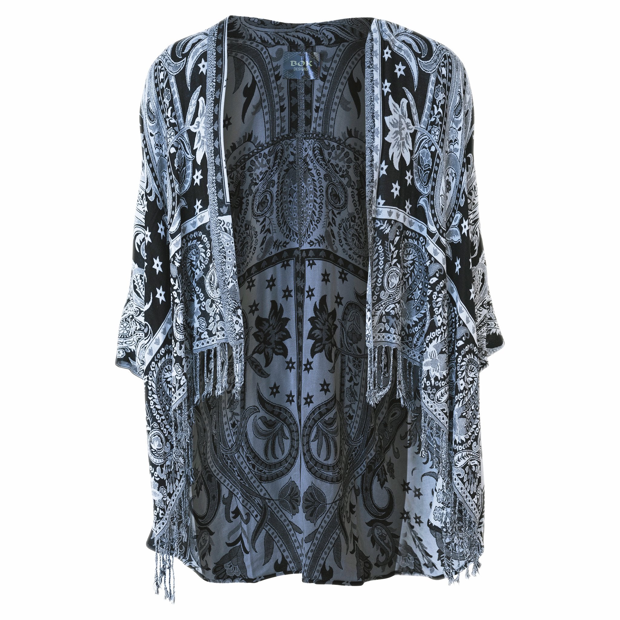 Lama Black & White Paisley Kimono - ACES WILDER