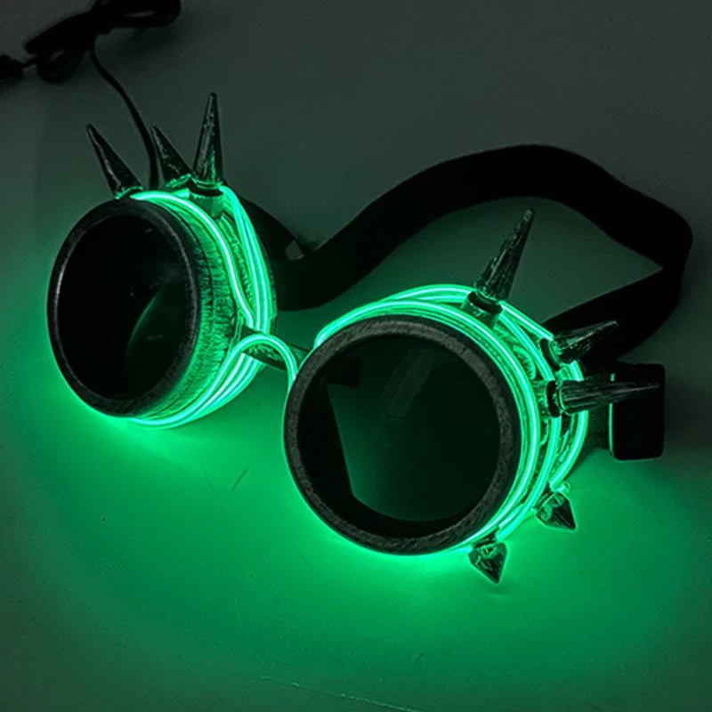 Green LED Light Up Spiked Goggles - ACES WILDER