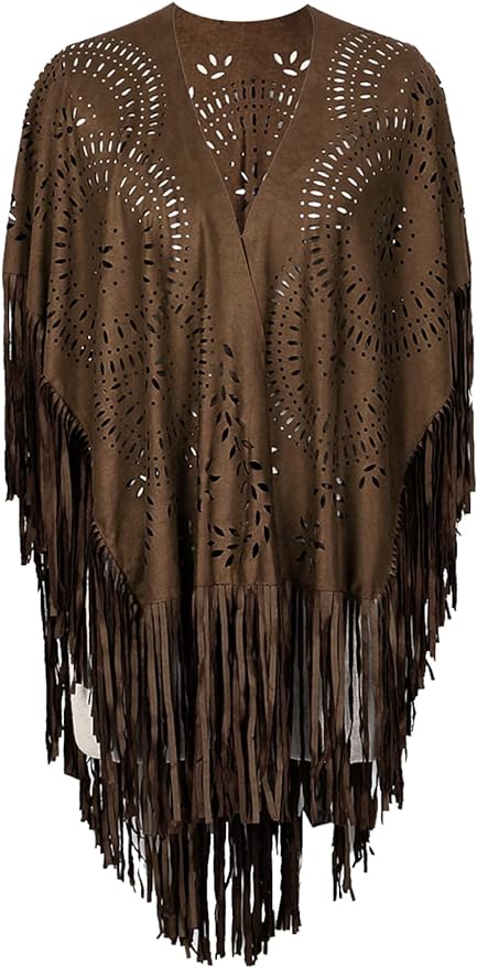 Halcón Brown Fringe Cape - ACES WILDER