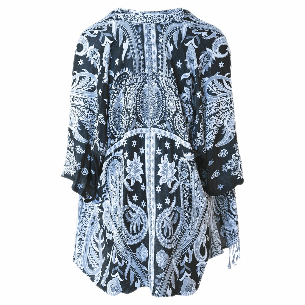 Lama Black & White Paisley Kimono - ACES WILDER