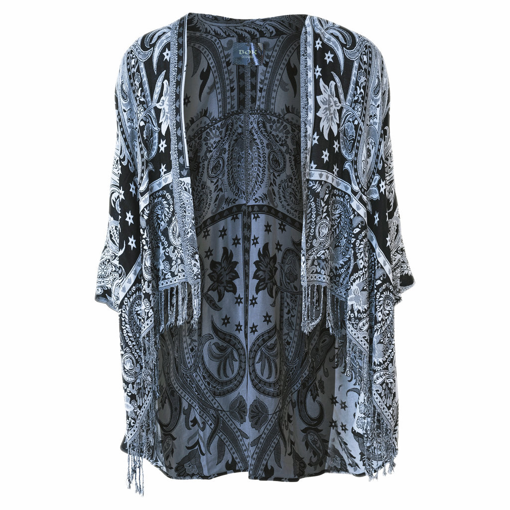 Lama Black & White Paisley Kimono - ACES WILDER