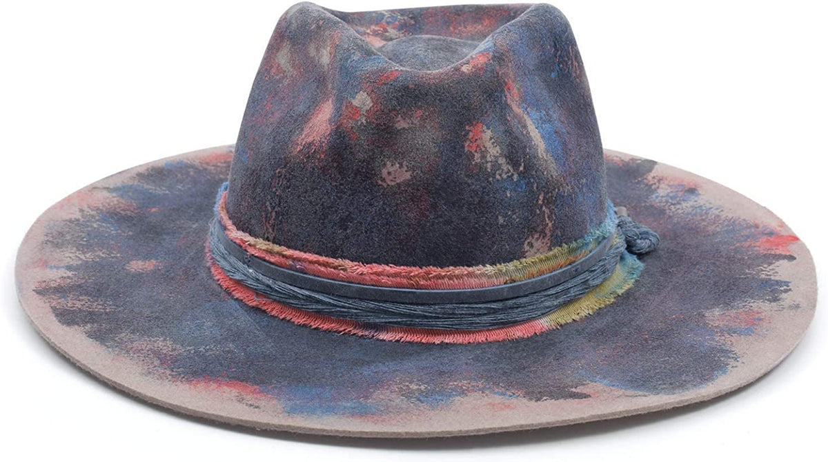 Tie Dye Distressed Wide Brim Fedora Hat