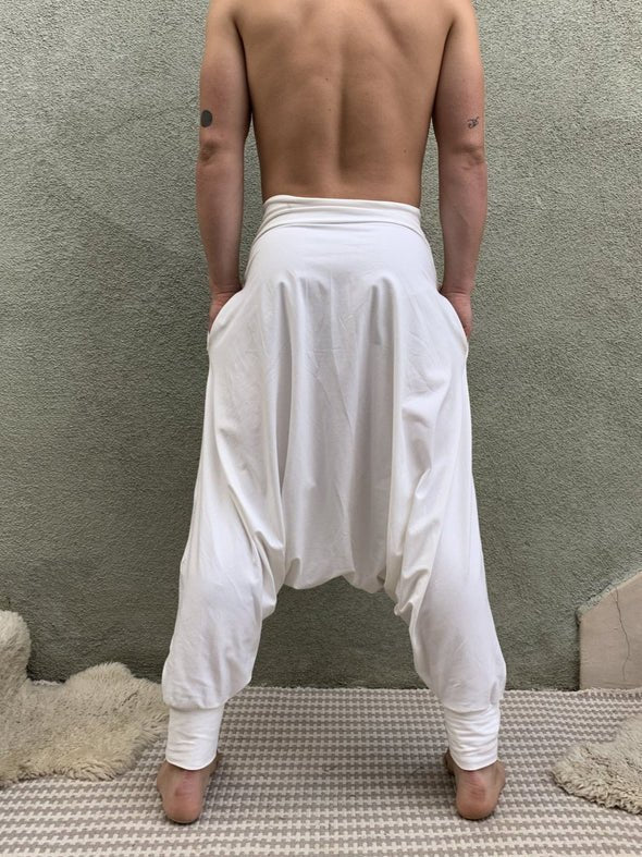 Ashwin White Deep Stretch Harem Pants - ACES WILDER