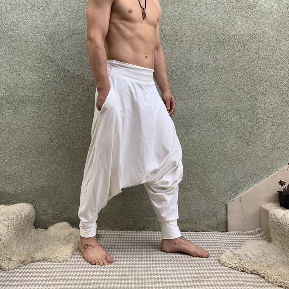 Ashwin White Deep Stretch Harem Pants - ACES WILDER