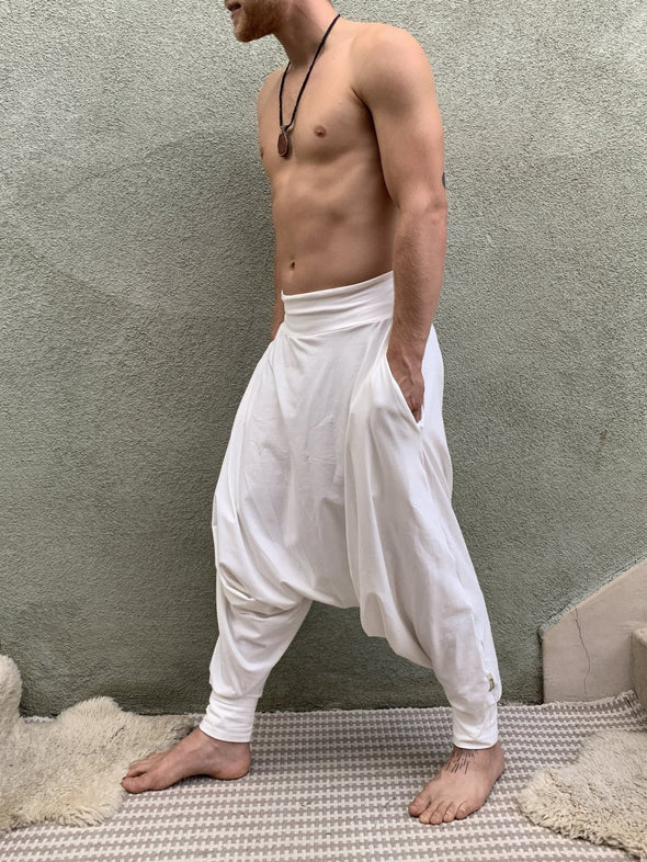 Ashwin White Deep Stretch Harem Pants - ACES WILDER