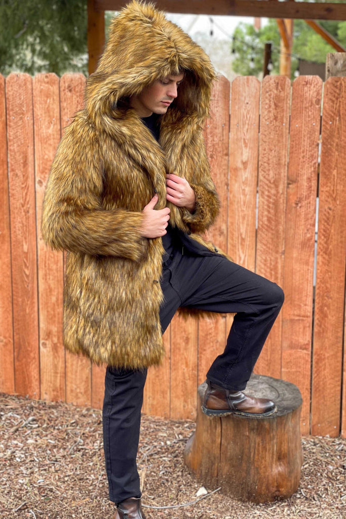 Atticus- Golden Faux Fur Coat - Aces Wilder