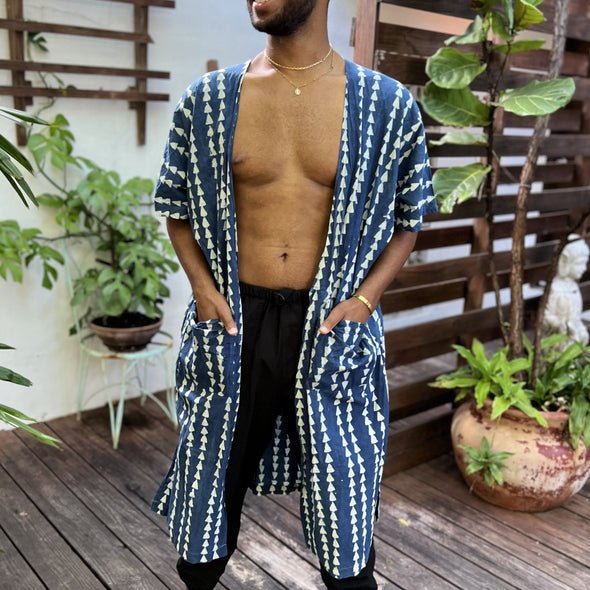 Bahari Blue Patterned Kimono - ACES WILDER