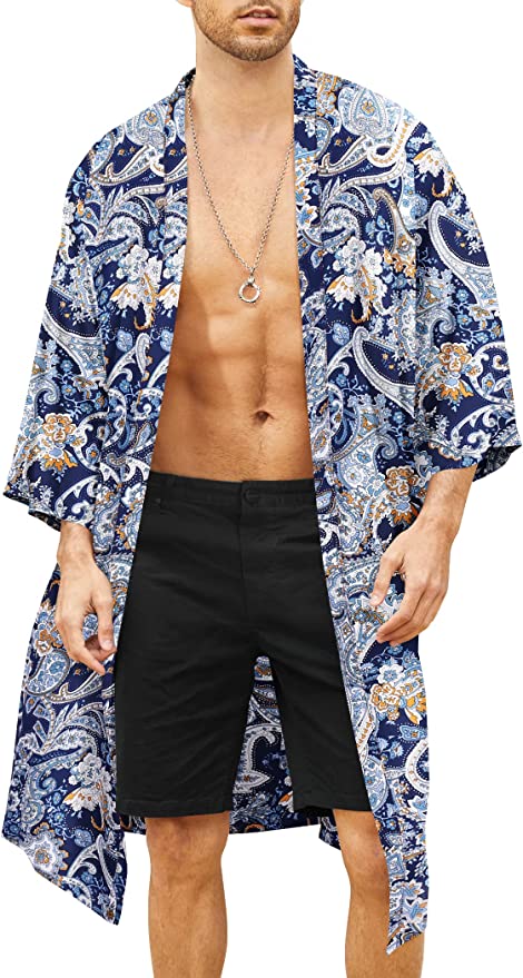 Blue Paisley Patterned Kimono - Aces Wilder