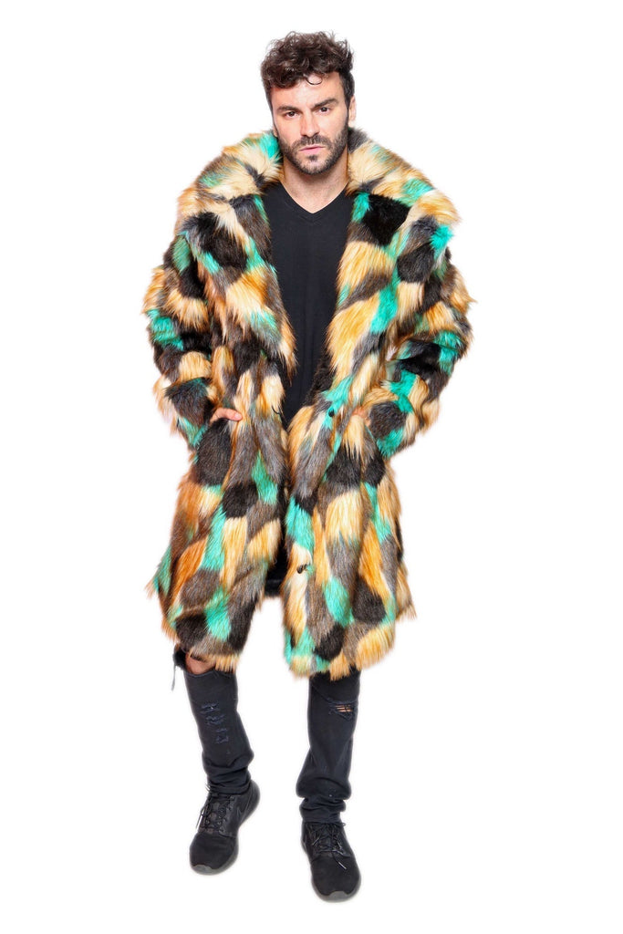 Cowabunga - Green Patched Faux Fur Coat - Aces Wilder