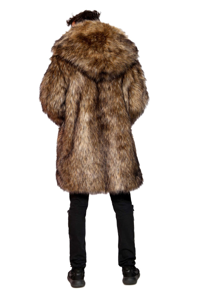 Coyotl - Caramel Brown Medium Length Faux Fur Coat - Aces Wilder