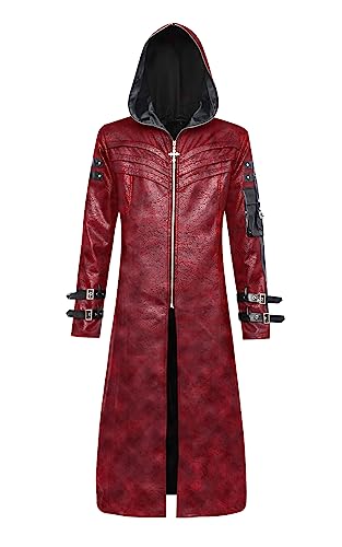 Cyrus Faux Leather Hooded Frock Coat - ACES WILDER