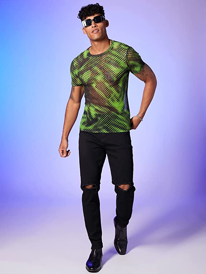 Diode Green Sheer Short Sleeve Top - Aces Wilder