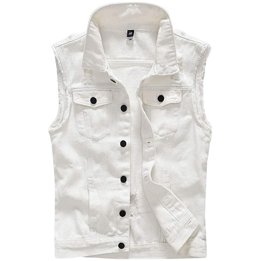 Jax White Distressed Denim Vest - Aces Wilder