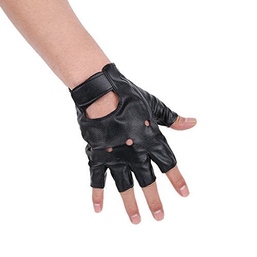 JISEN Men PU leather Punk Half Finger Hollow Out Gloves Black - ACES WILDER