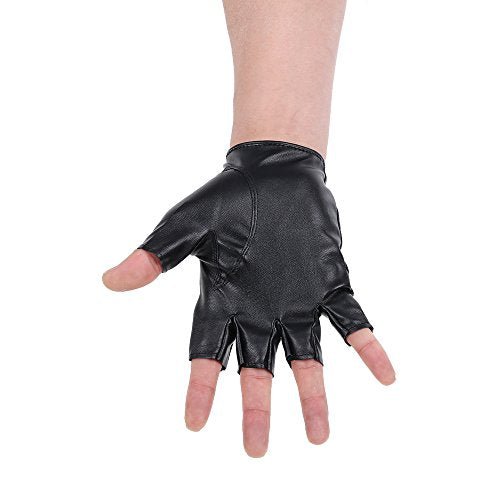 JISEN Men PU leather Punk Half Finger Hollow Out Gloves Black - ACES WILDER