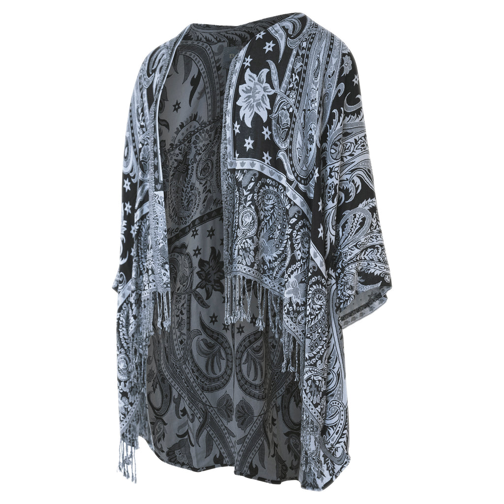 Lama Black & White Paisley Kimono - ACES WILDER