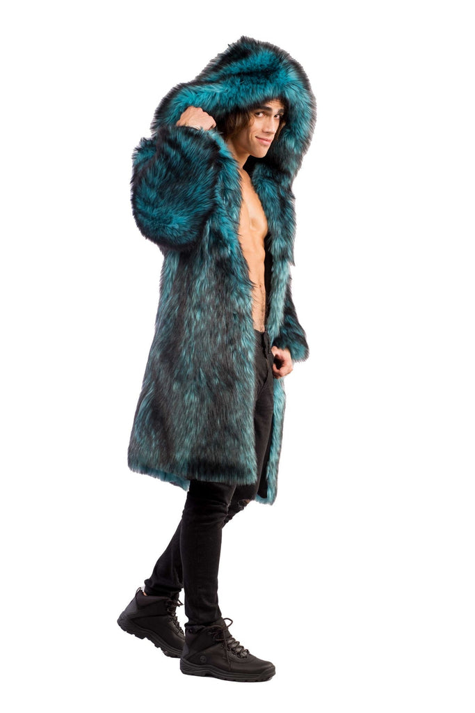 Poseidon - Teal Blue Faux Fur Coat - Aces Wilder