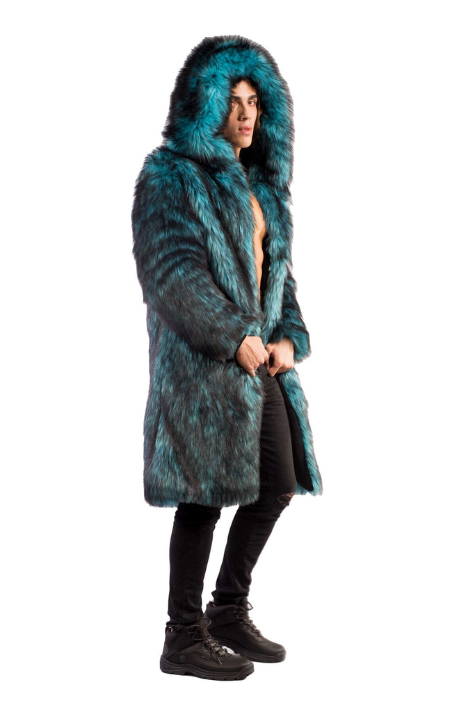 Poseidon - Teal Blue Faux Fur Coat - Aces Wilder