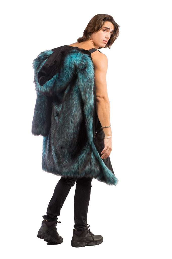 Poseidon - Teal Blue Faux Fur Coat - Aces Wilder