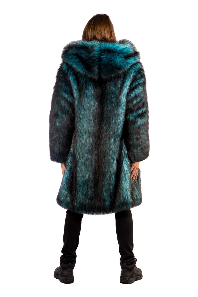 Poseidon - Teal Blue Faux Fur Coat - Aces Wilder