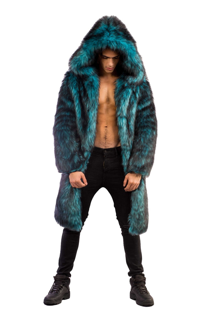 Poseidon - Teal Blue Faux Fur Coat - Aces Wilder