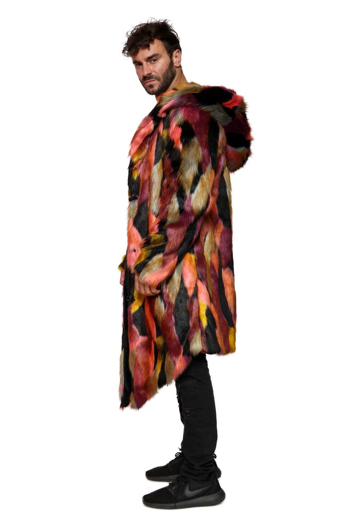 Raksha - Rusty Red Patched Faux Fur Coat - Aces Wilder