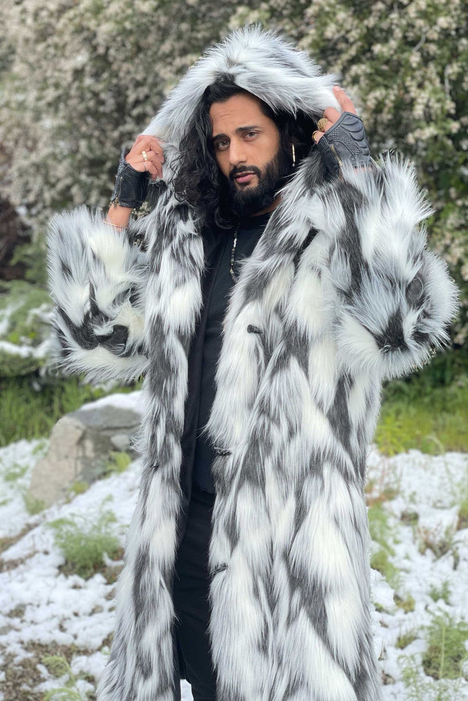 Sikkim - Snow Leopard Faux Fur Long Coat - Aces Wilder