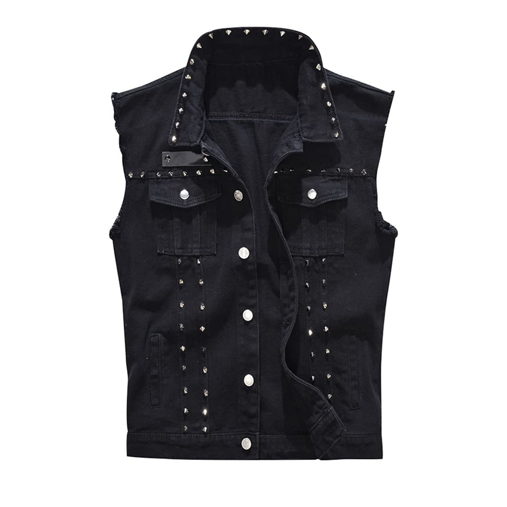 Studded Black Denim Vest - Aces Wilder