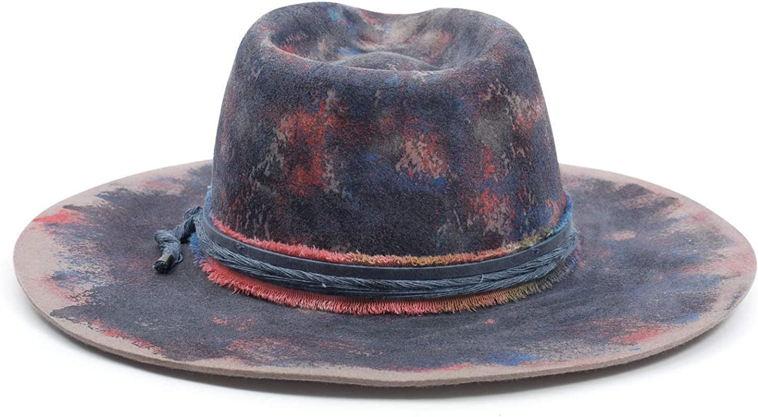 Tie Dye Distressed Wide Brim Fedora Hat - Aces Wilder