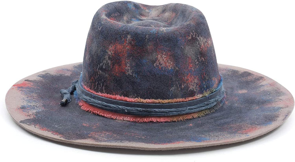 Tie Dye Distressed Wide Brim Fedora Hat
