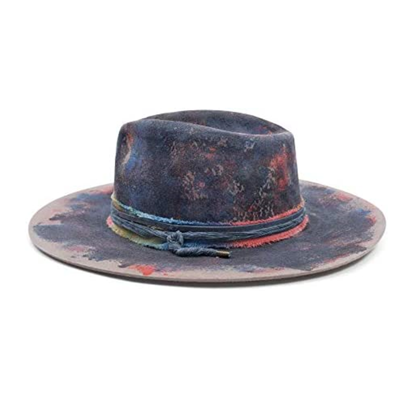 Tie Dye Distressed Wide Brim Fedora Hat