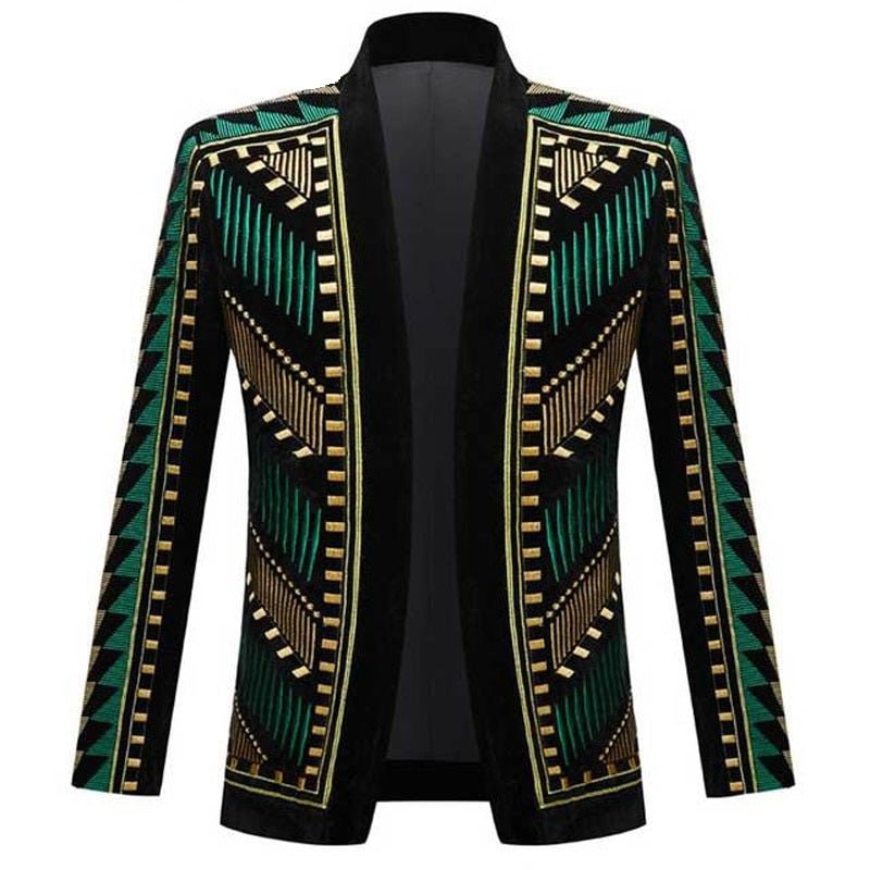 Zambezi Green & Gold Embroidered Blazer - Aces Wilder